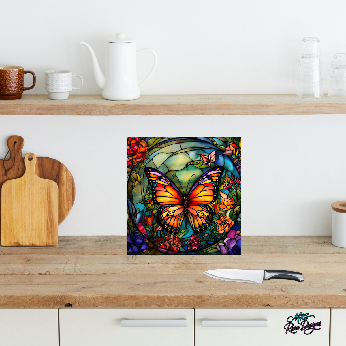 "Butterfly Bliss" Square Stained Glass Cutting Board