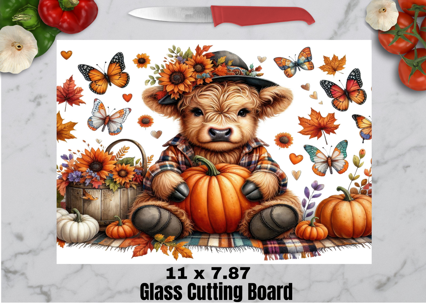 Highland Autumn Harvest Glass Cutting Board