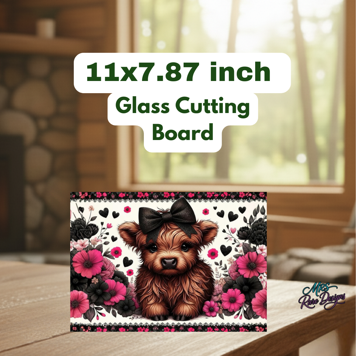 Highland Cow Glass Cutting Board Collection – Floral Farmhouse Kitchen Decor (11x7.87 inch)