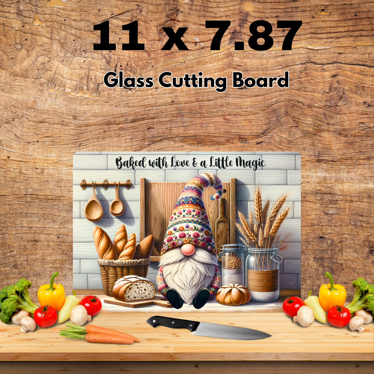 Whimsical Baker Gnome Glass Cutting Board Collection
