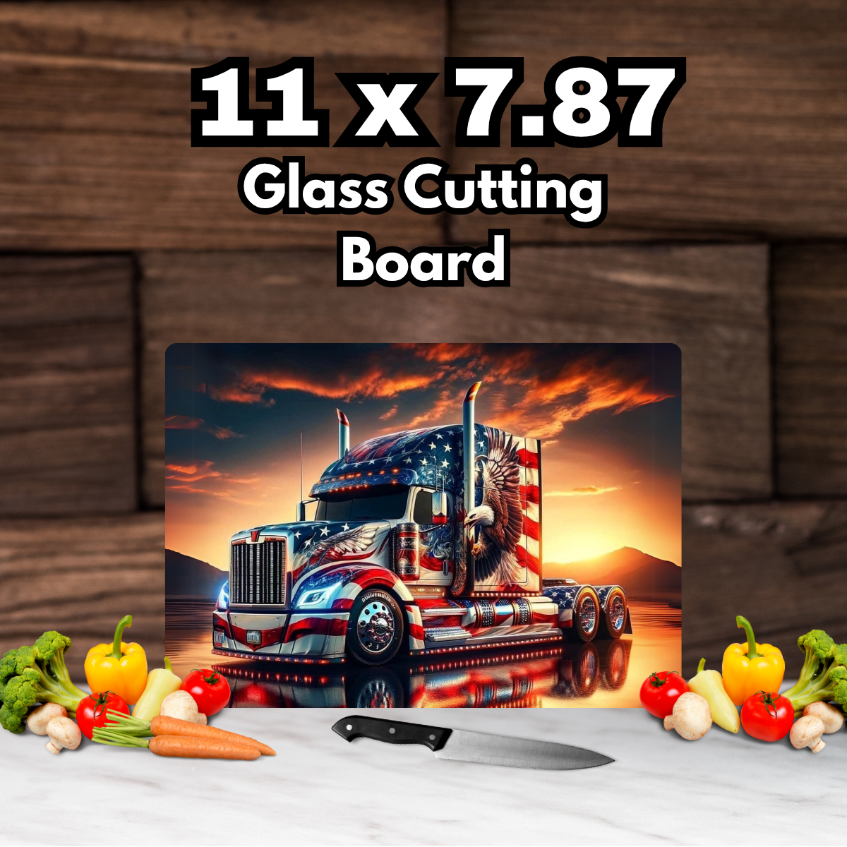 Patriotic Trucker Glass Cutting Board | 11" x 7.87" | Tempered Glass
