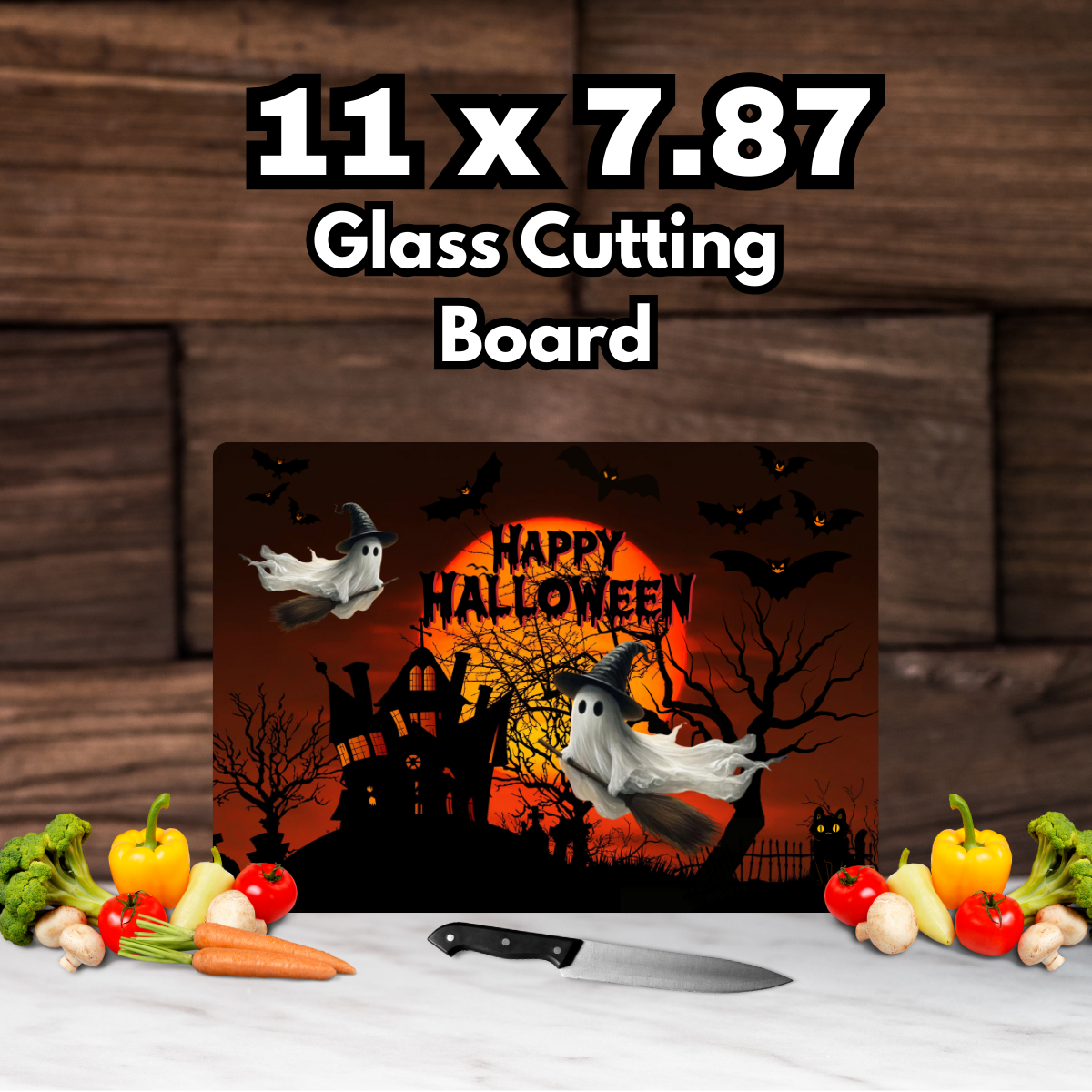 Haunted Harvest Glass Cutting Board Set – Halloween Kitchen Collection (11 x 7.87 in.)