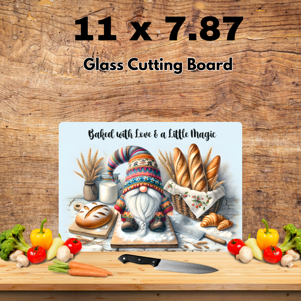 Whimsical Baker Gnome Glass Cutting Board Collection