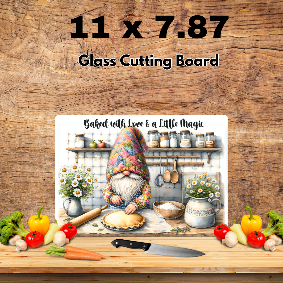 Whimsical Baker Gnome Glass Cutting Board Collection