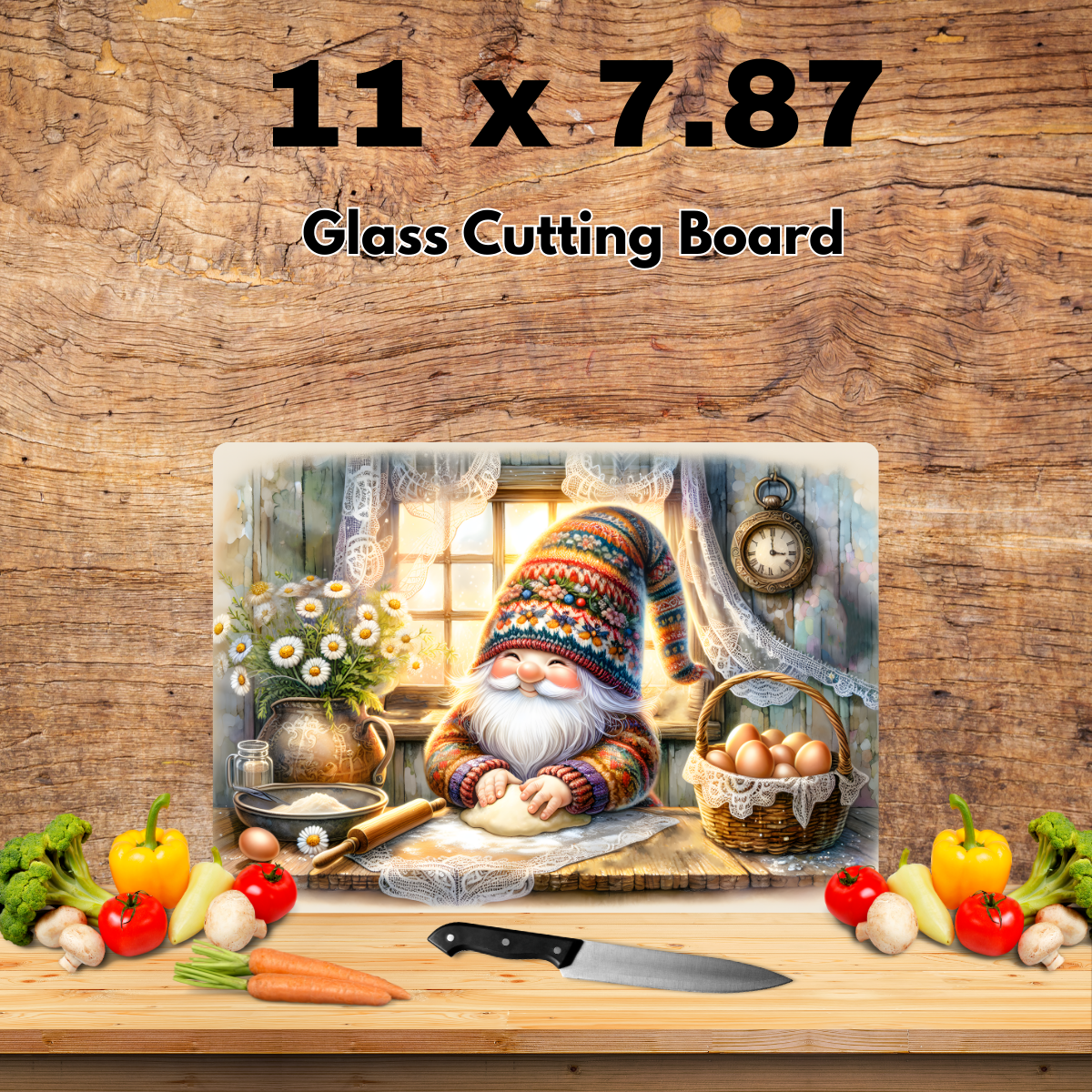 Whimsical Baker Gnome Glass Cutting Board Collection
