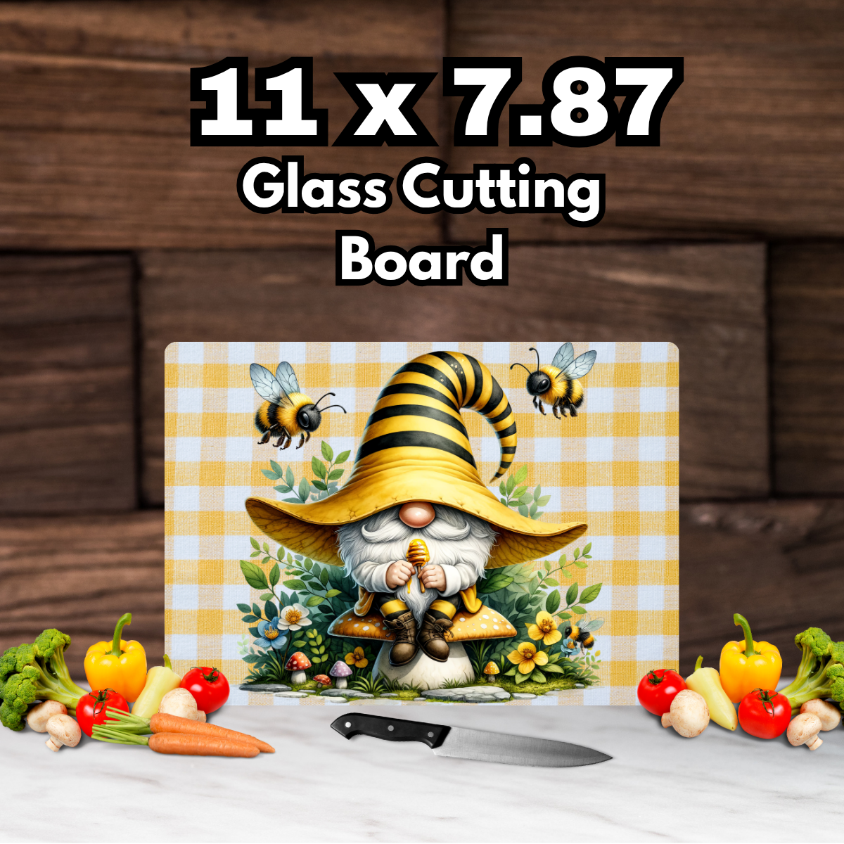 Bee Kind Gnome Glass Cutting Board Collection