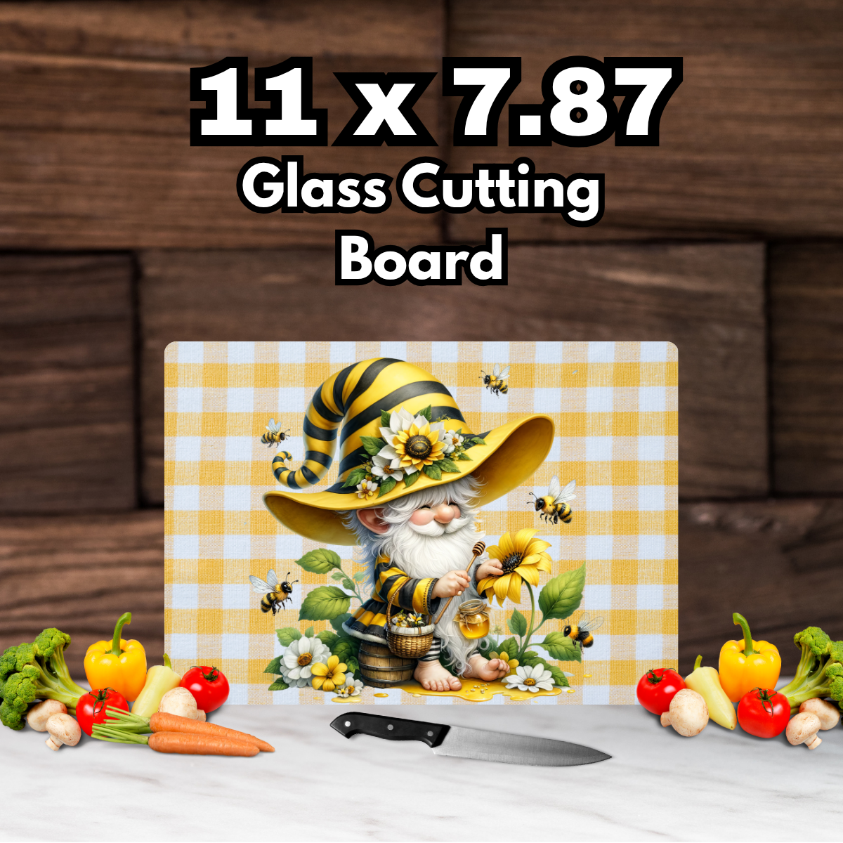 Bee Kind Gnome Glass Cutting Board Collection