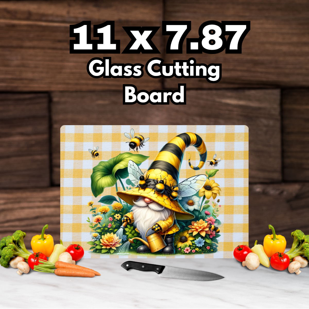 Bee Kind Gnome Glass Cutting Board Collection