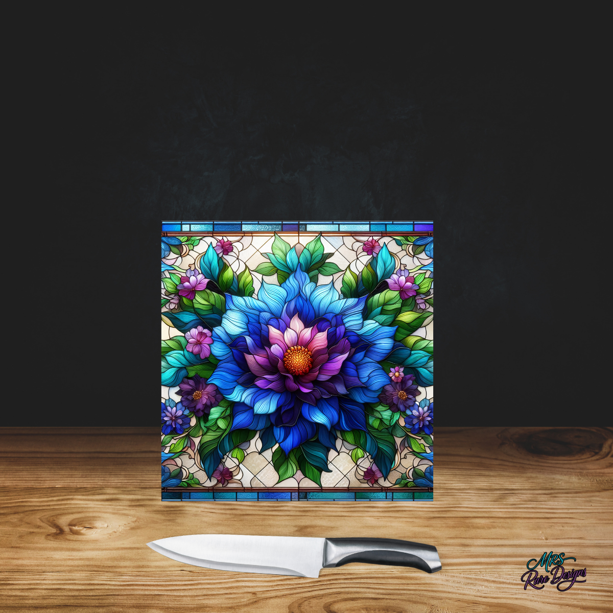 "Twilight Blossom" Square Glass Cutting Board