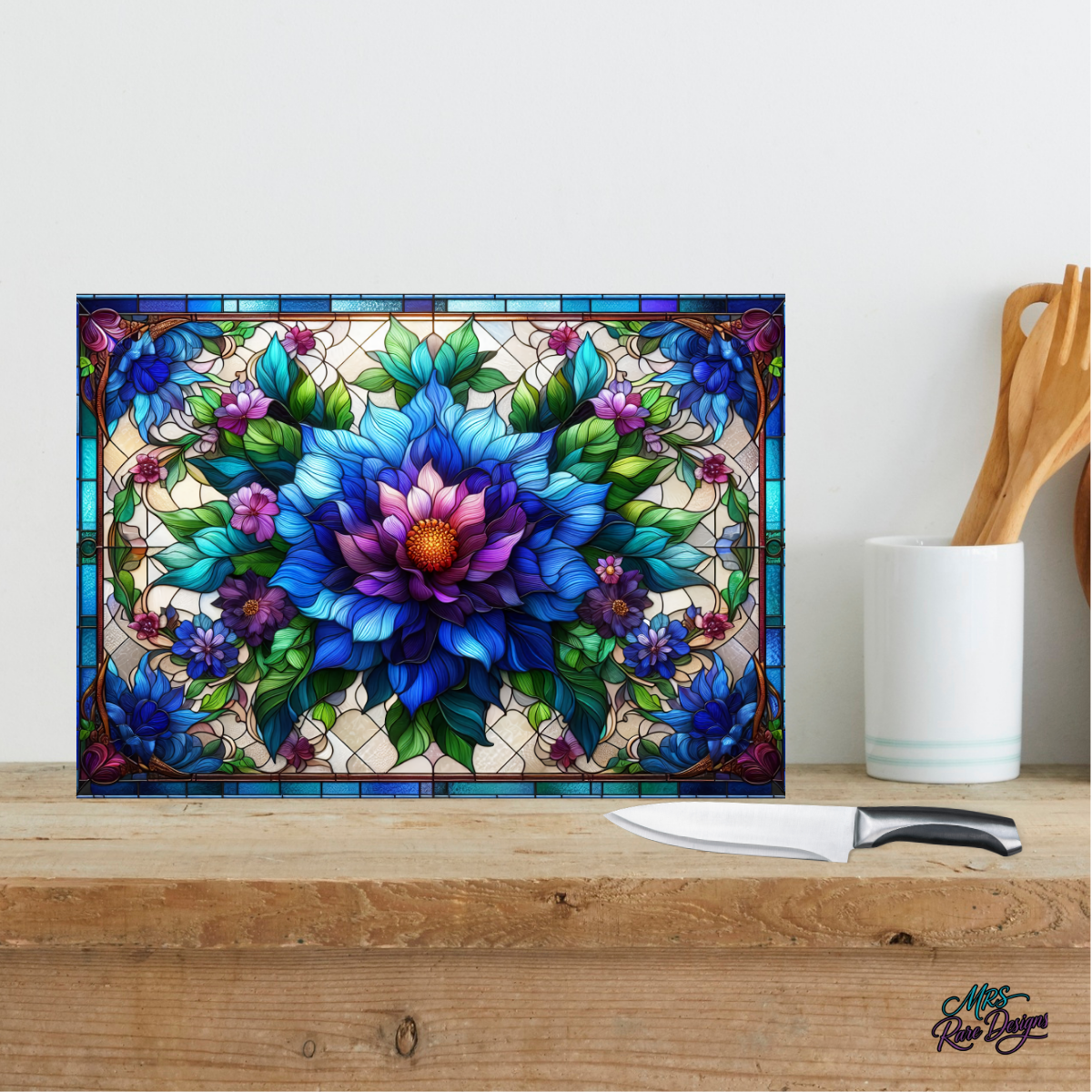 "Midnight Bloom" Stained Glass Cutting Board