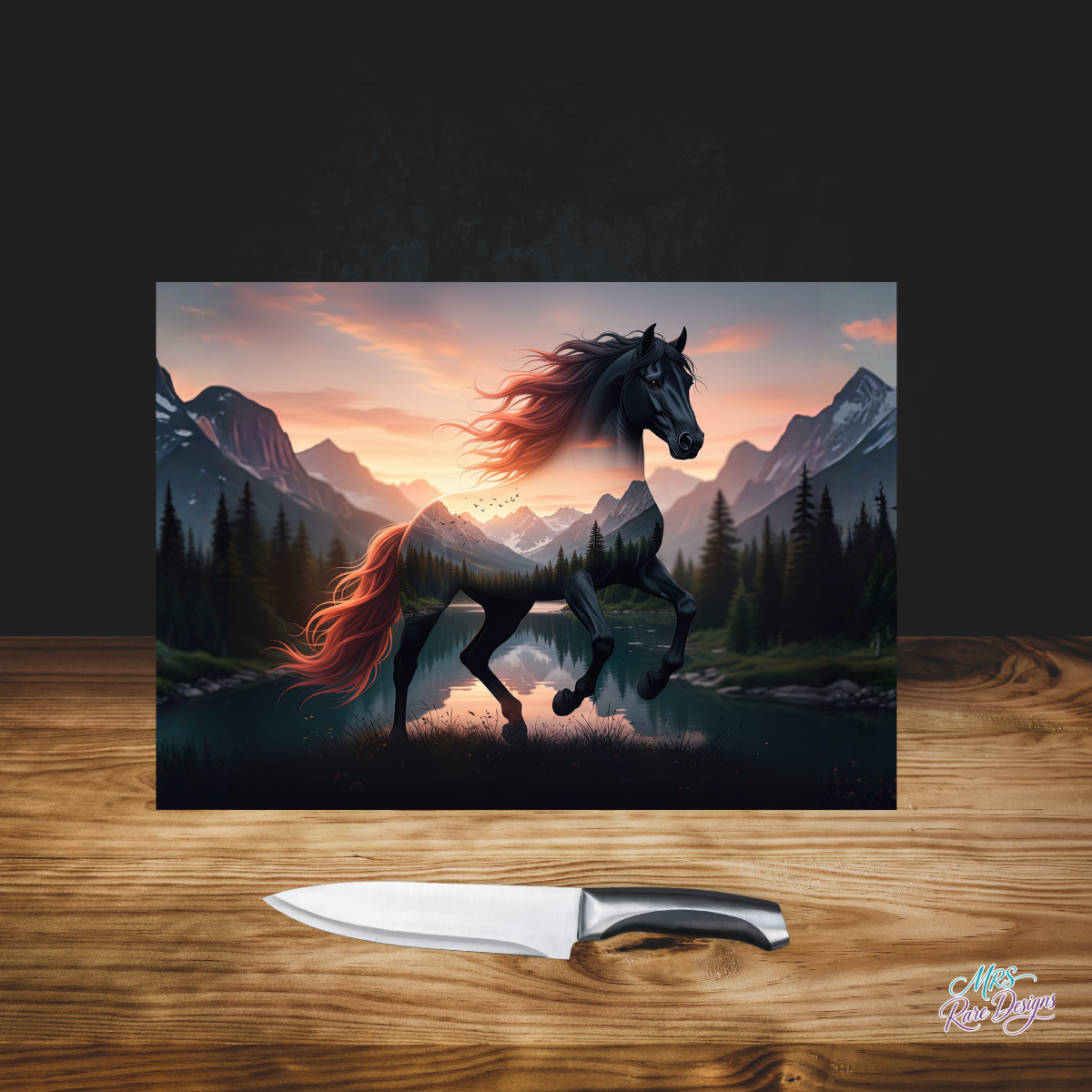 "Wildfire Spirit" Mountain Horse Glass Cutting Board