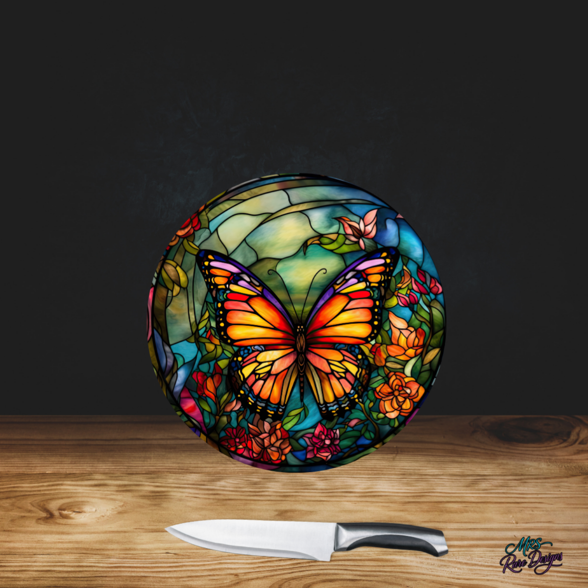 "Circle of Wings" Round Stained Glass Cutting Board
