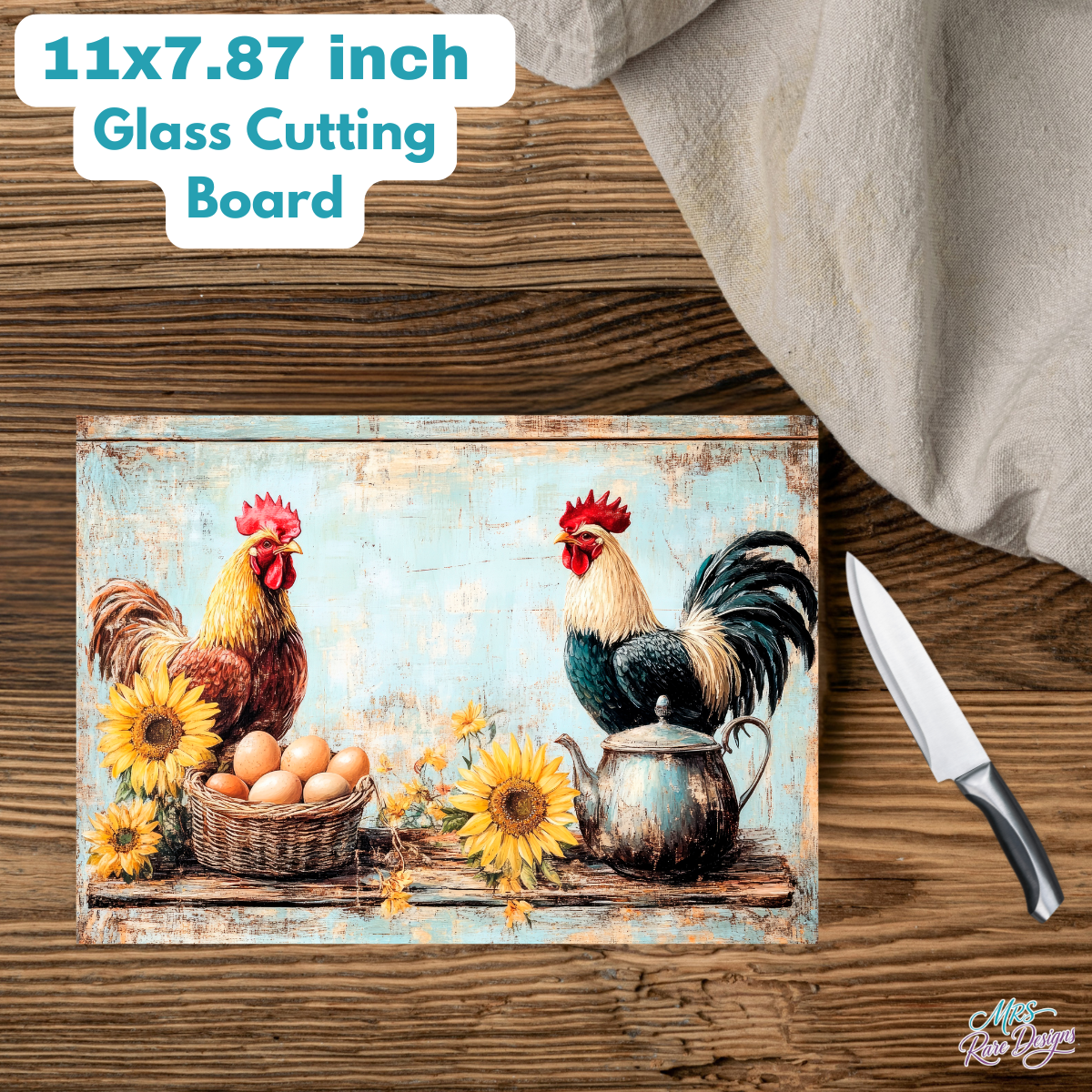 Countryside Rooster Harvest Glass Cutting Board Collection