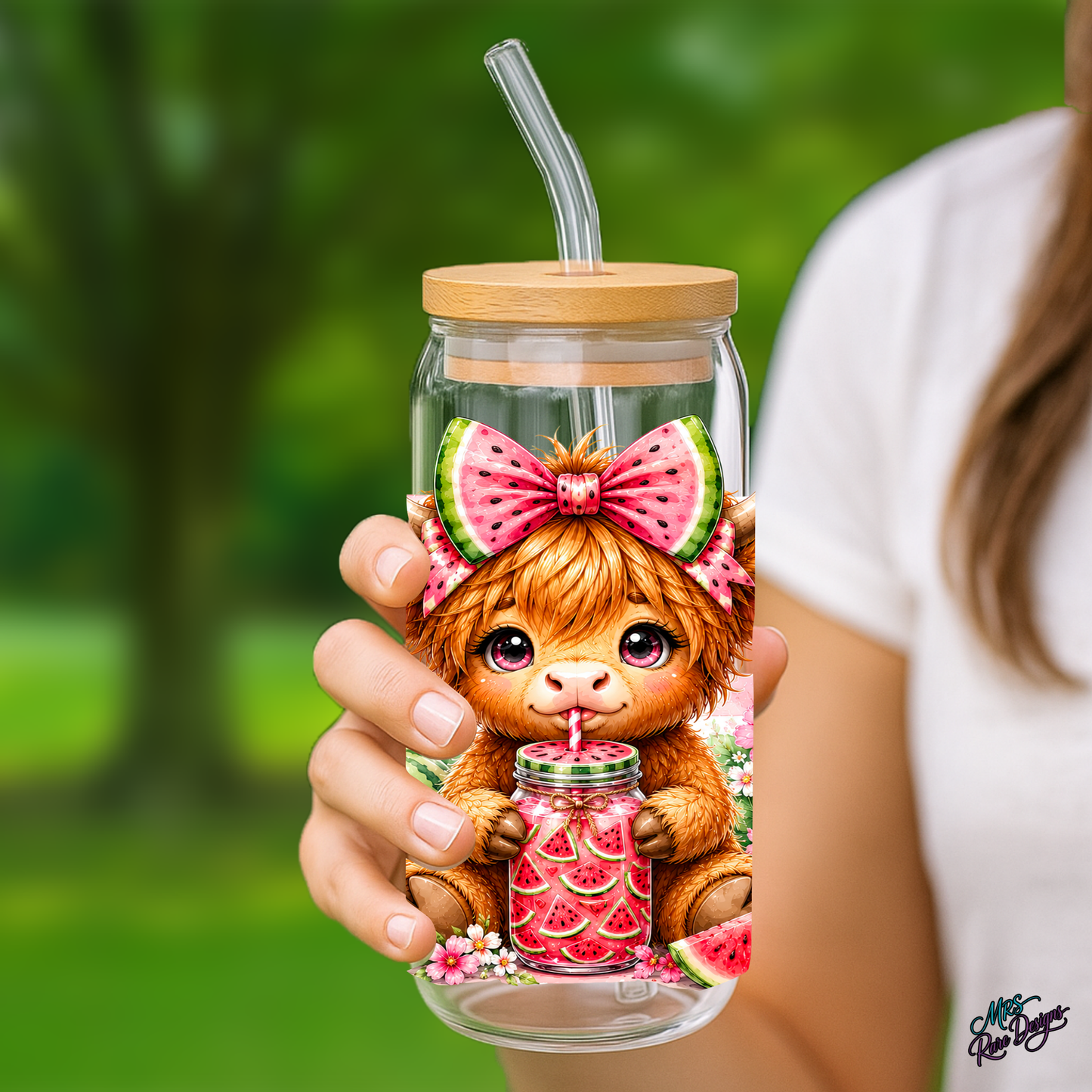 Mooie and Melon 16 oz Highland Cow Glass Tumbler
