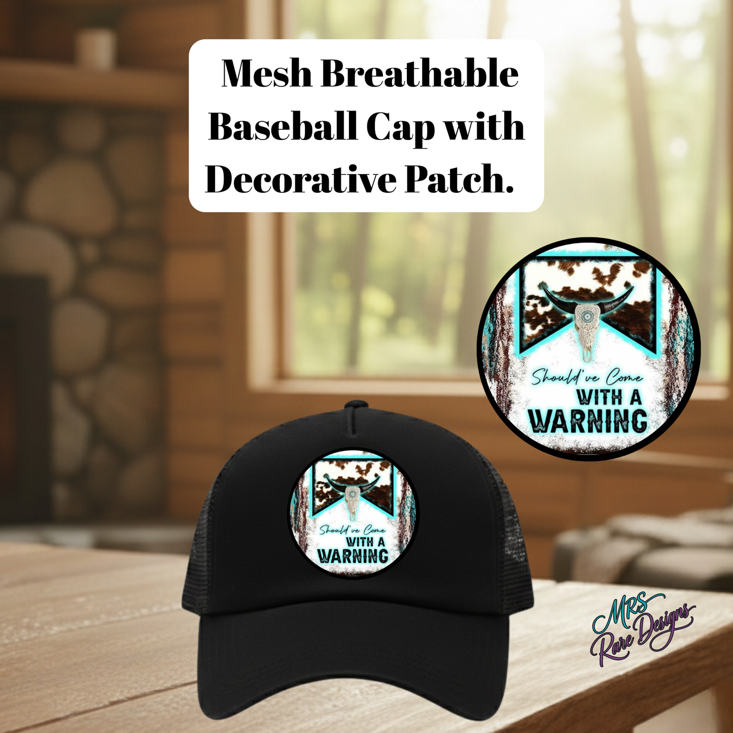 Western Warning Longhorn Patch Mesh Trucker Cap