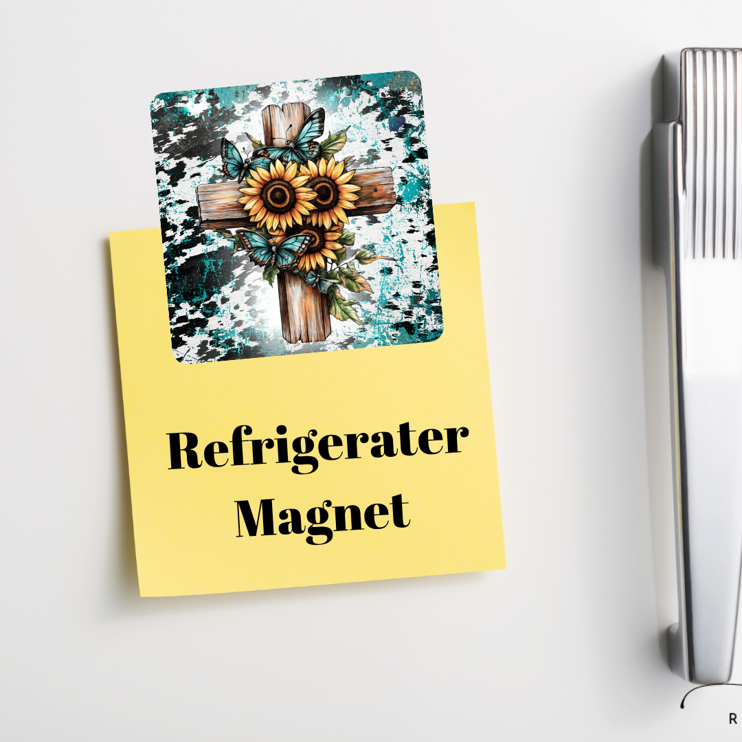 Refrigerator Magnet – Rustic Turquoise Cross