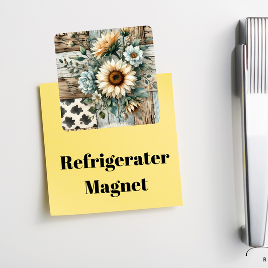 Rustic Sunflower Patchwork Refrigerator Magnet — Square, Rounded Corners