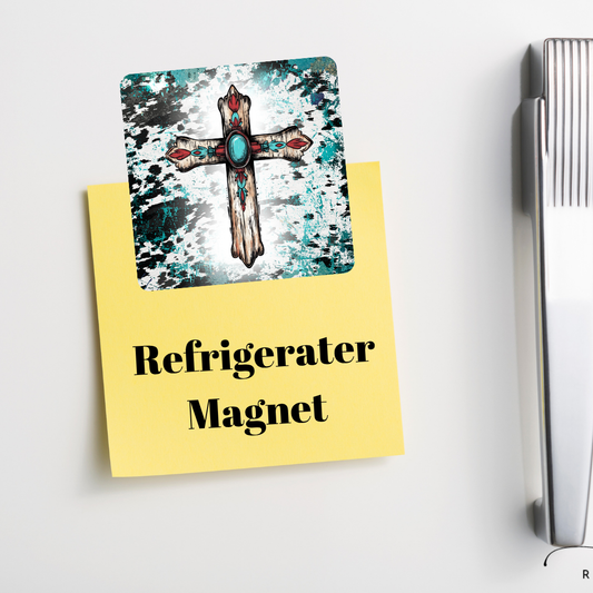 Refrigerator Magnet – Rustic Turquoise Cross