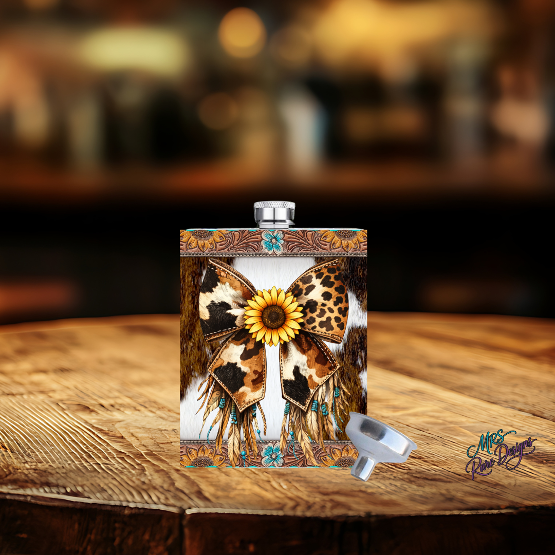 "Wild Prairie Sip Flask" Sunflower & Cowhide Edition