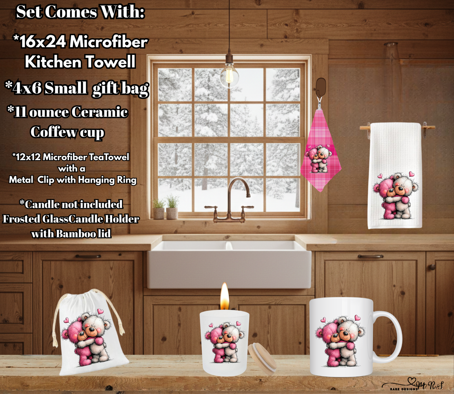Adorable Teddy Bear Valentine Gift Set – Kitchen Towel, Coffee Mug & Gift Bag Bundle (Now $4 OFF!)