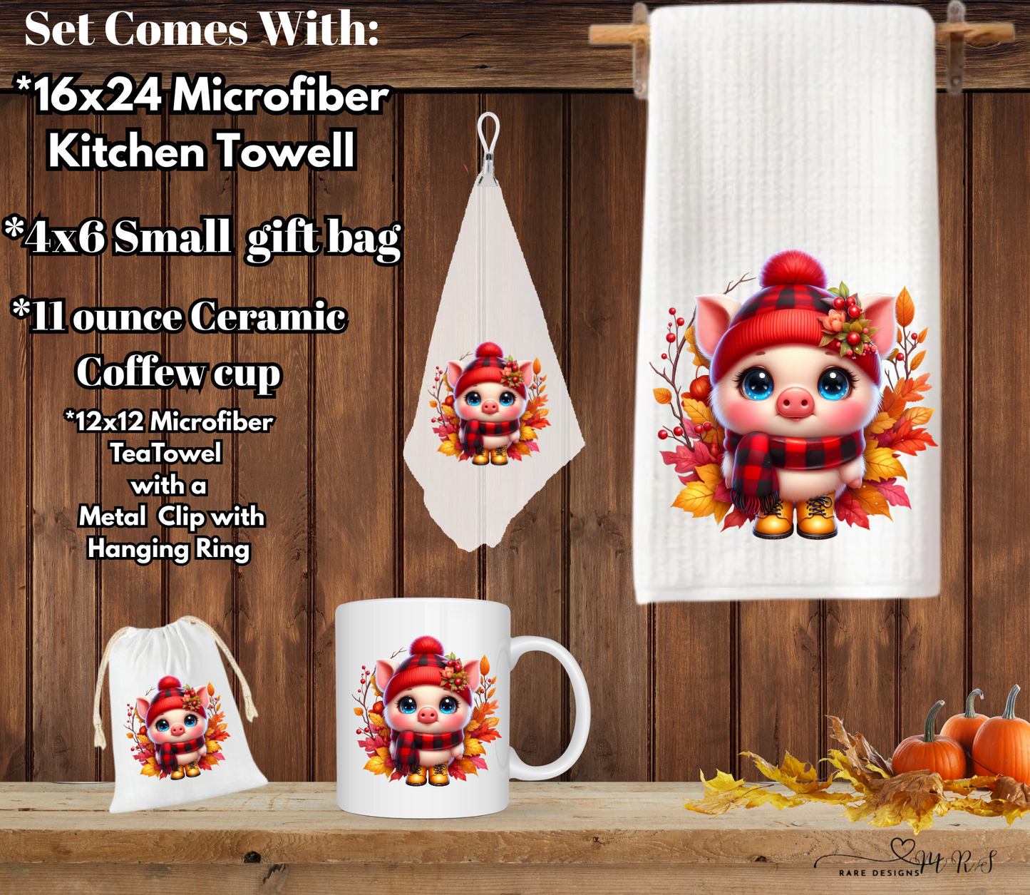 Cozy Piggy Fall Kitchen & Gift 4 piece Set