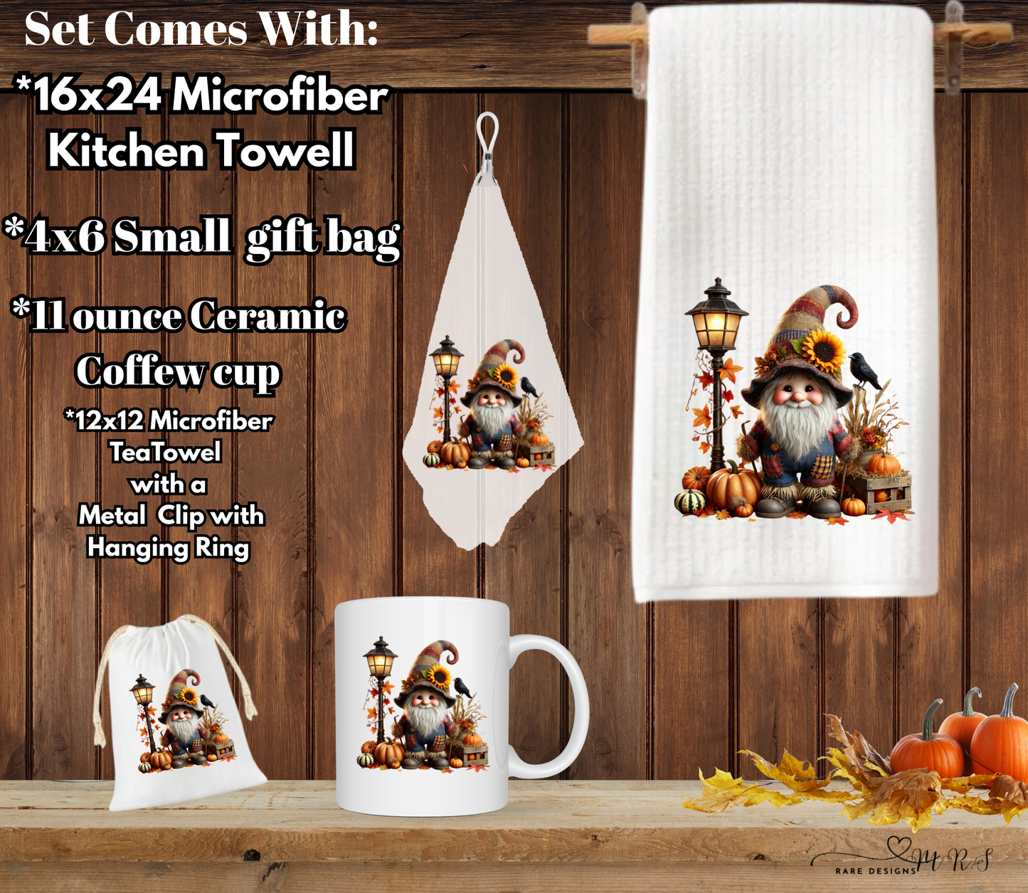 Fall Gnome Kitchen & Gift Set – Mug, Towels & Gift Bag