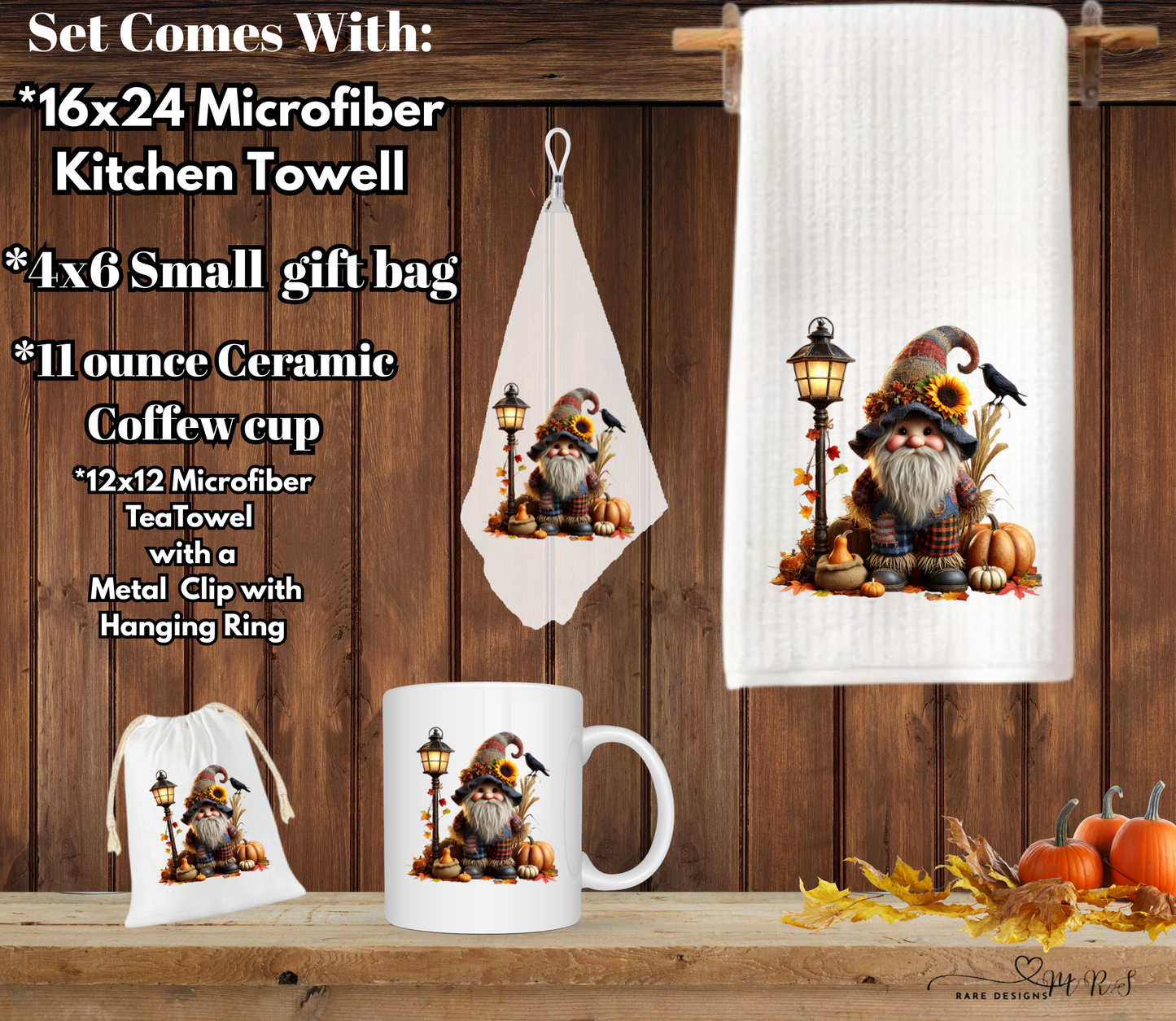 Fall Gnome Kitchen & Gift Set – Mug, Towels & Gift Bag