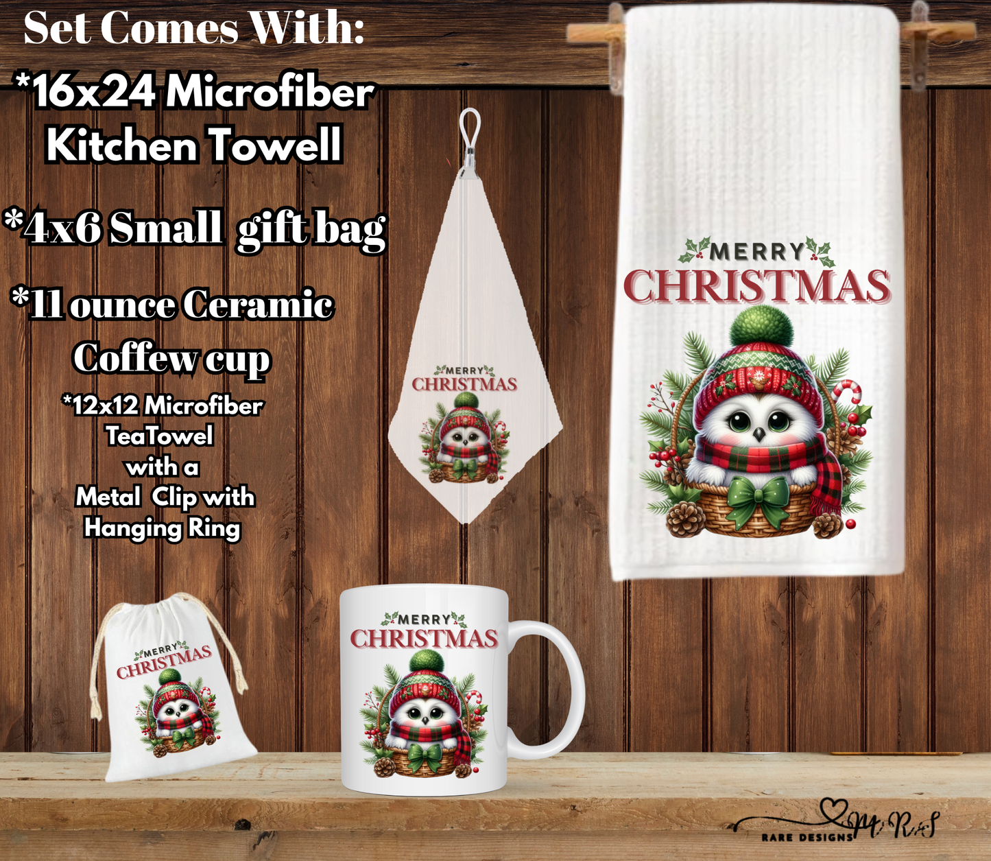 Merry Christmas Owl Kitchen Gift Set – 4-Piece Holiday Bundle