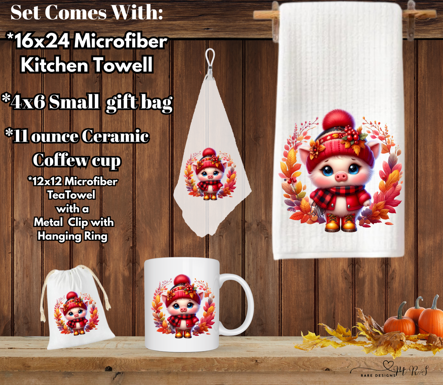 Cozy Piggy Fall Kitchen & Gift 4 piece Set