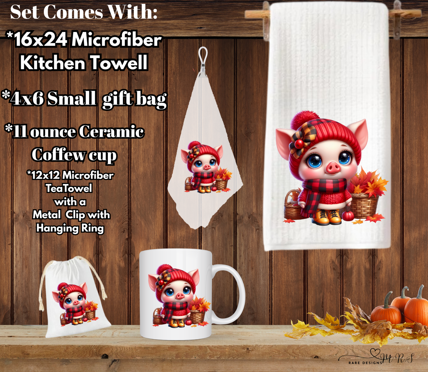 Cozy Piggy Fall Kitchen & Gift 4 piece Set
