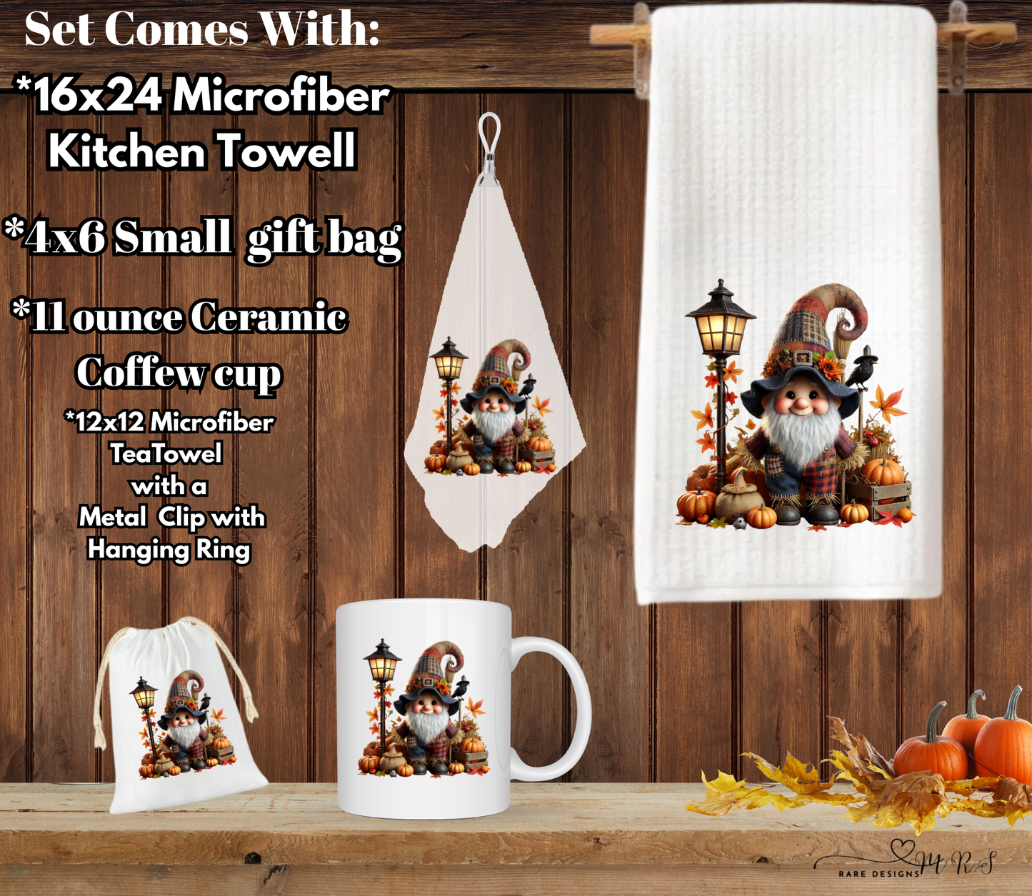 Fall Gnome Kitchen & Gift Set – Mug, Towels & Gift Bag