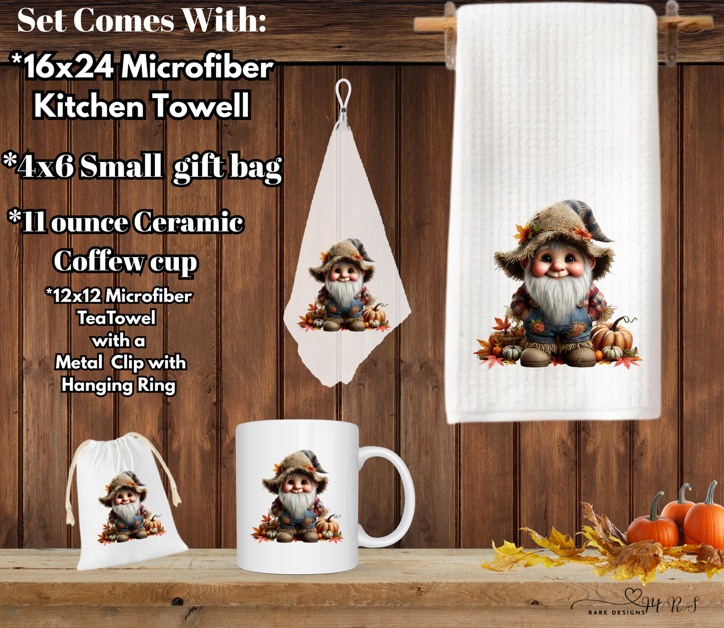 Fall Gnome Kitchen & Gift Set – Mug, Towels & Gift Bag