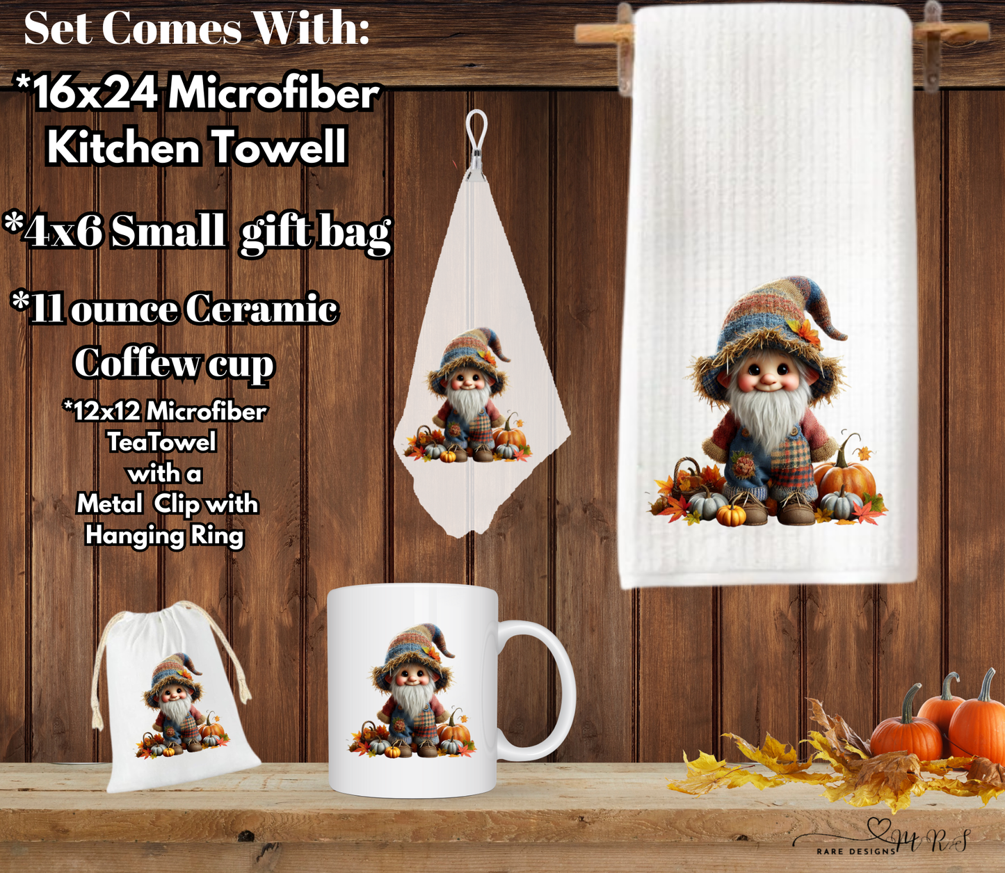 Fall Gnome Kitchen & Gift Set – Mug, Towels & Gift Bag