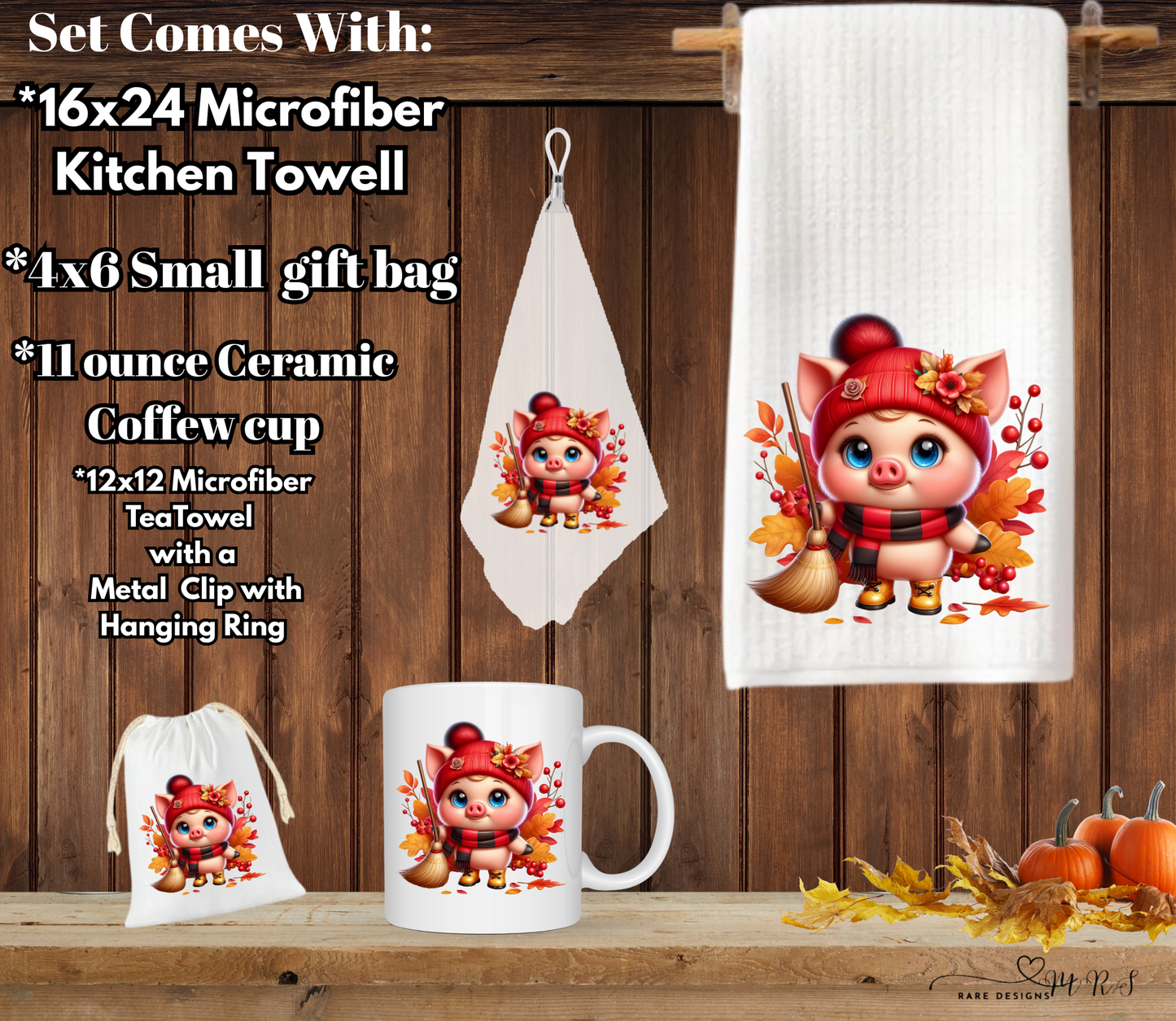 Cozy Piggy Fall Kitchen & Gift 4 piece Set