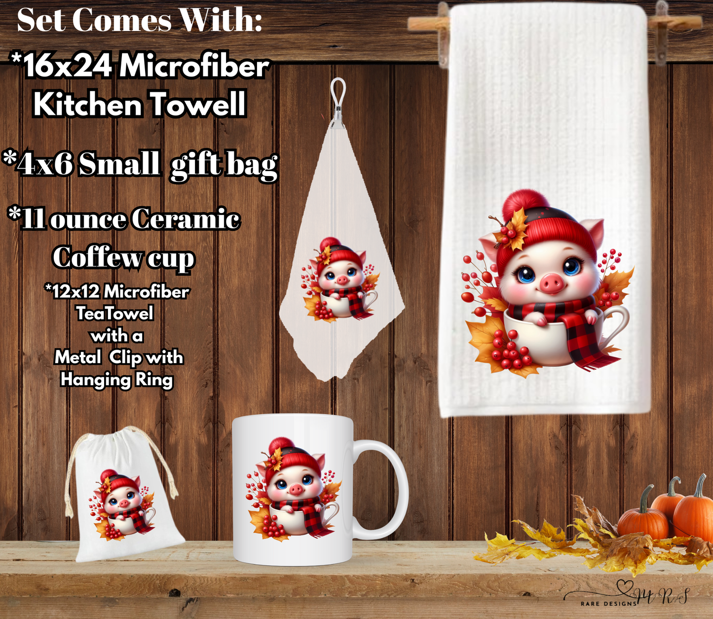 Cozy Piggy Fall Kitchen & Gift 4 piece Set
