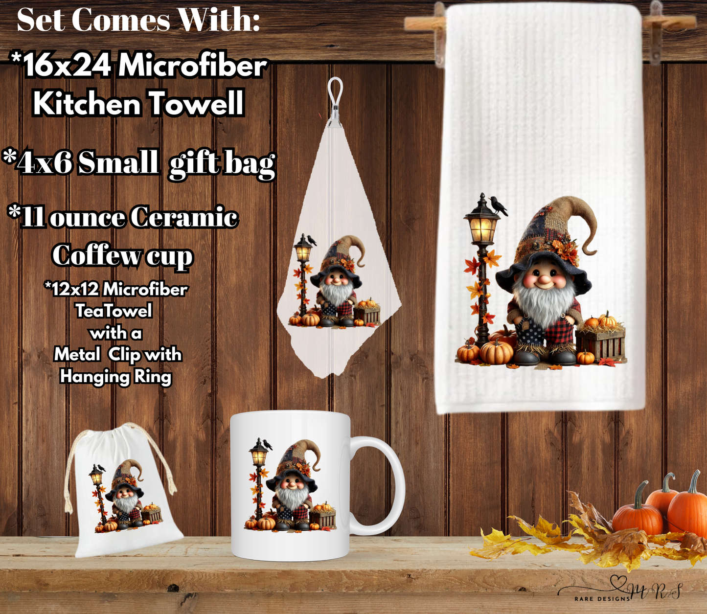 Fall Gnome Kitchen & Gift Set – Mug, Towels & Gift Bag