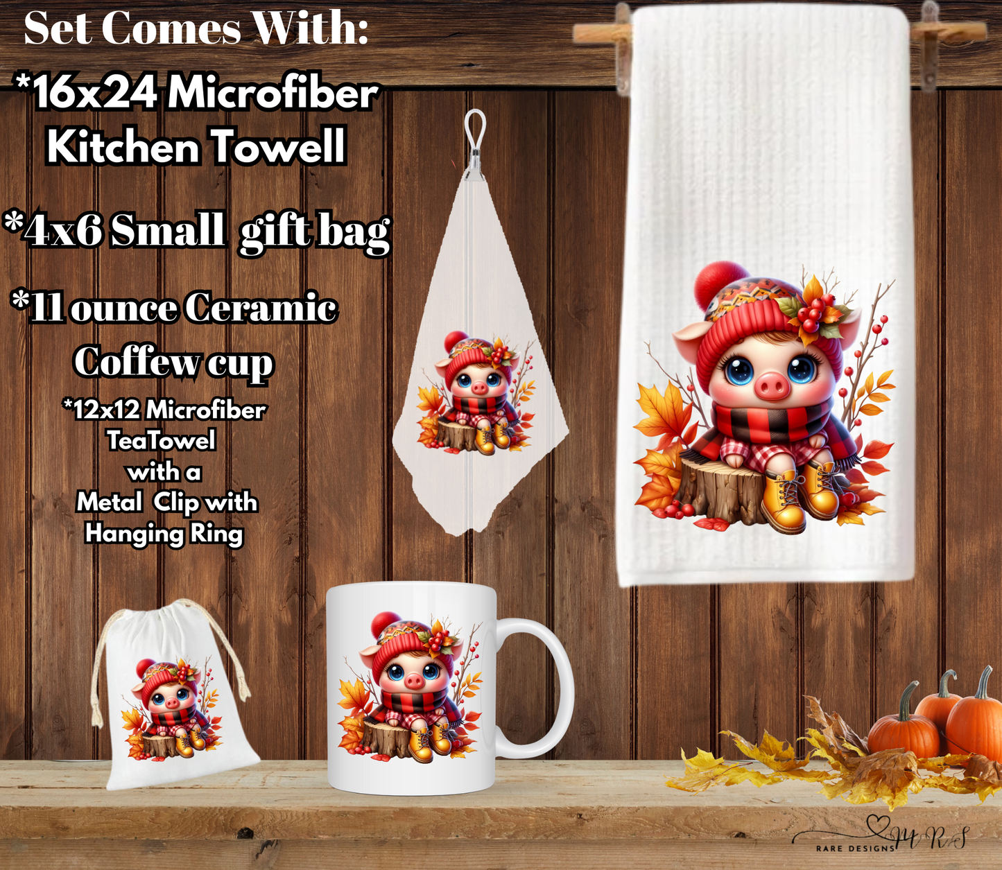 Cozy Piggy Fall Kitchen & Gift 4 piece Set