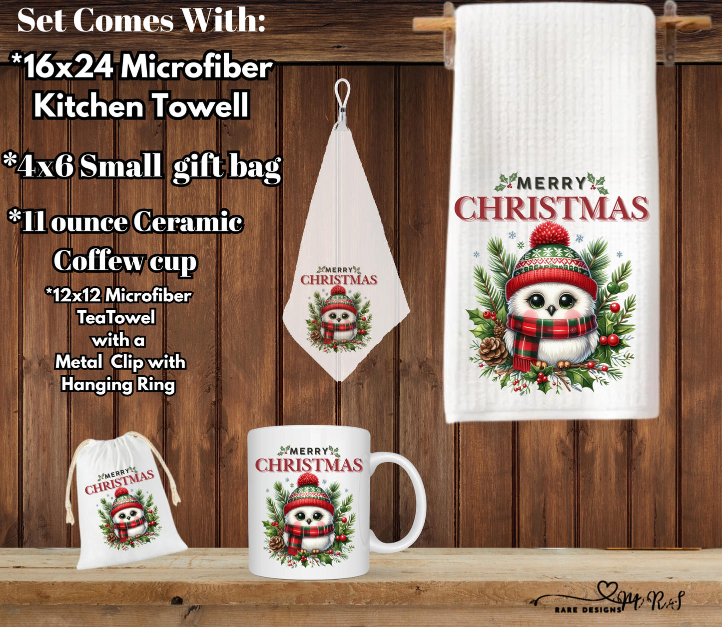 Merry Christmas Owl Kitchen Gift Set – 4-Piece Holiday Bundle