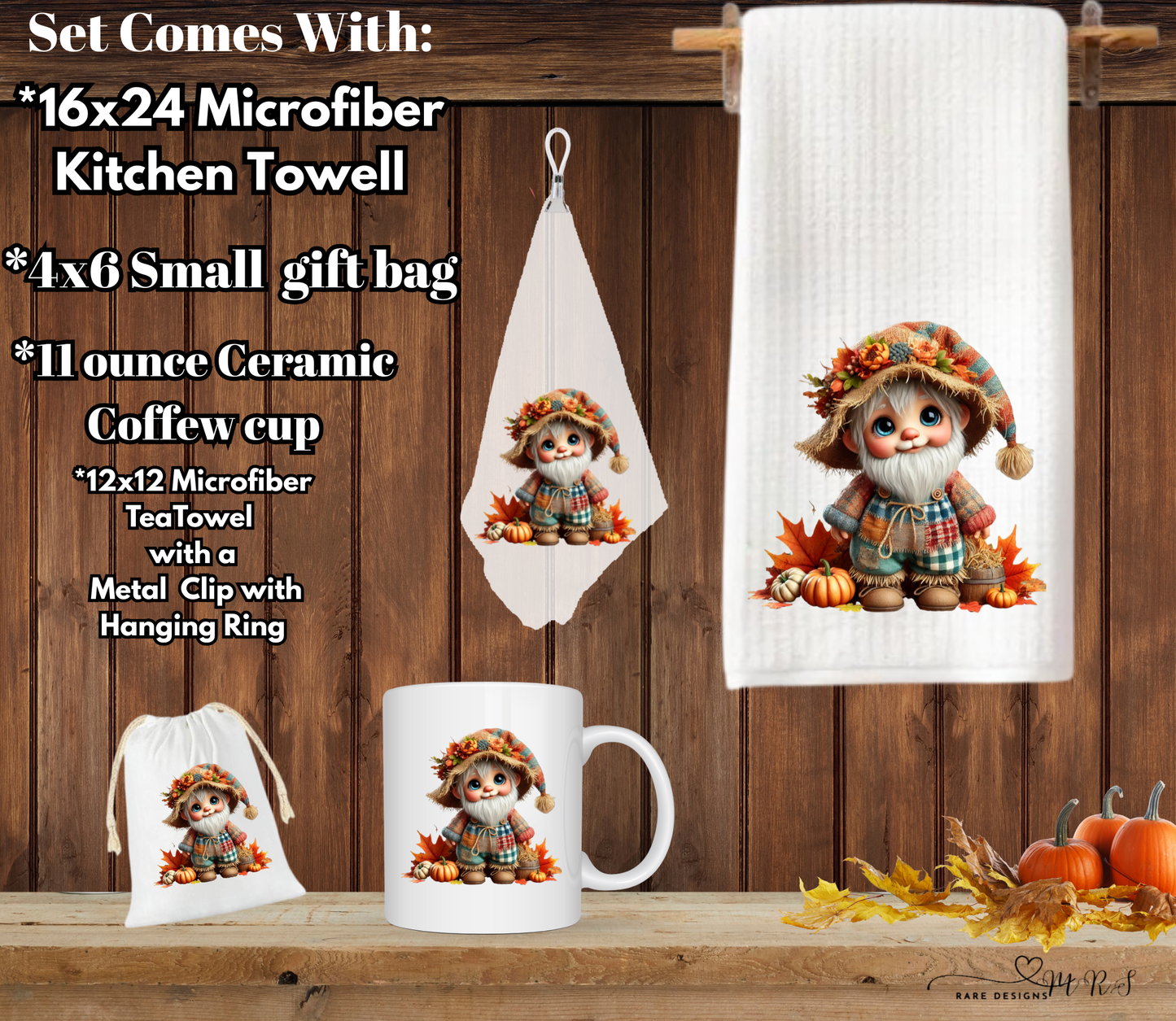 Fall Gnome Kitchen & Gift Set – Mug, Towels & Gift Bag