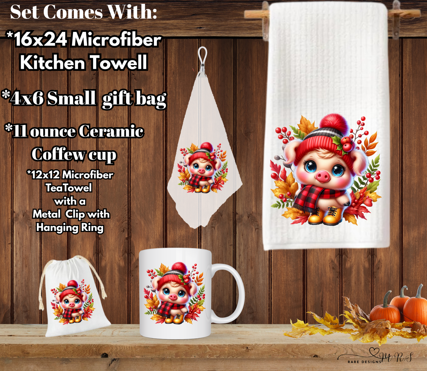 Cozy Piggy Fall Kitchen & Gift 4 piece Set
