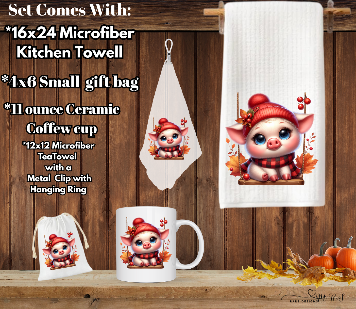 Cozy Piggy Fall Kitchen & Gift 4 piece Set