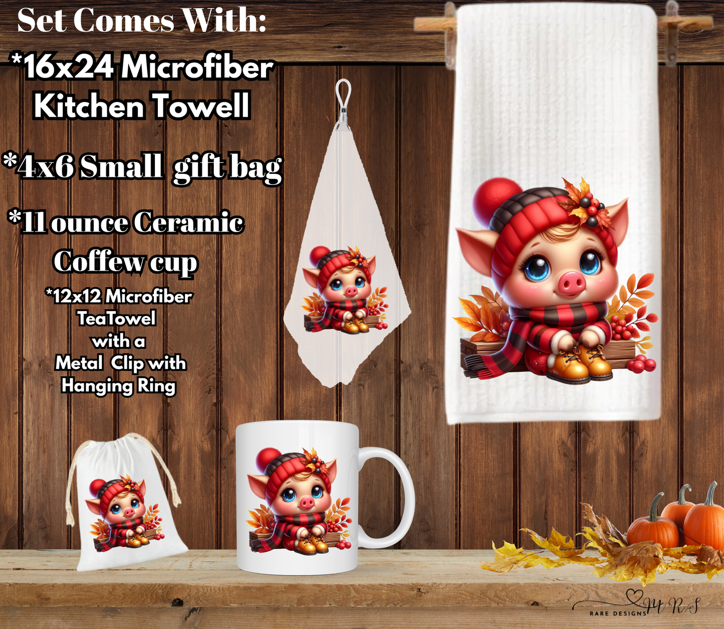 Cozy Piggy Fall Kitchen & Gift 4 piece Set