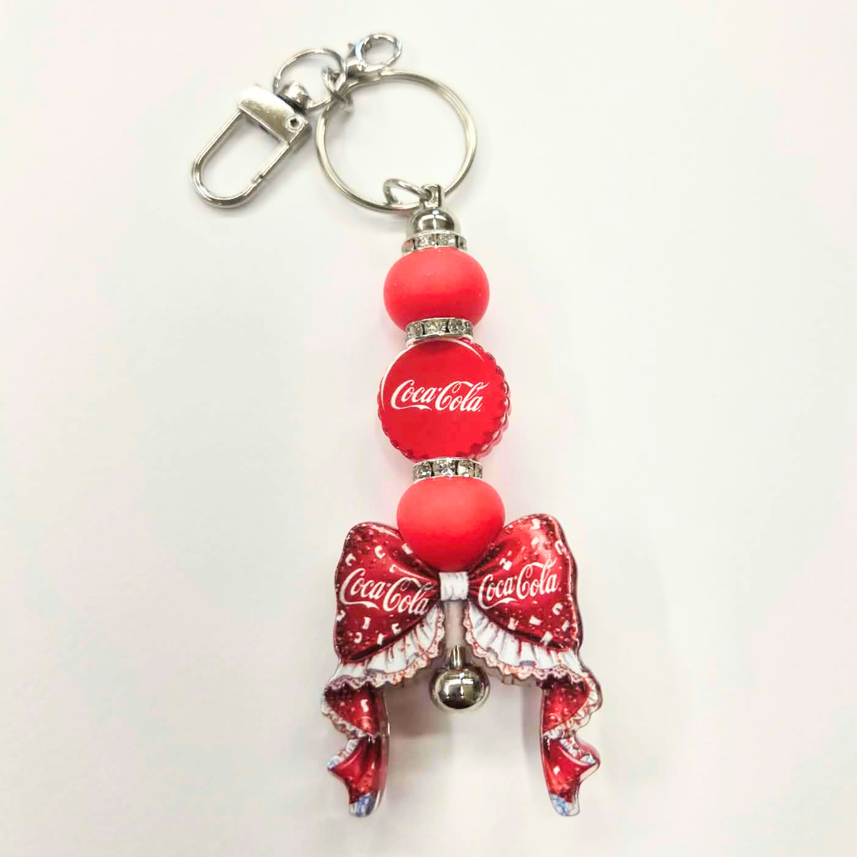 Soda Pop Sweetheart Coca-Cola Bow Beaded Keychain