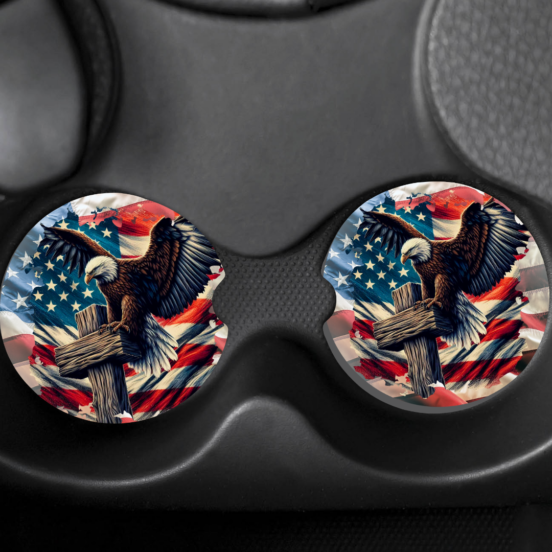 Patriotic Eagle Car Coasters – Set of 2 Cup Holder Inserts