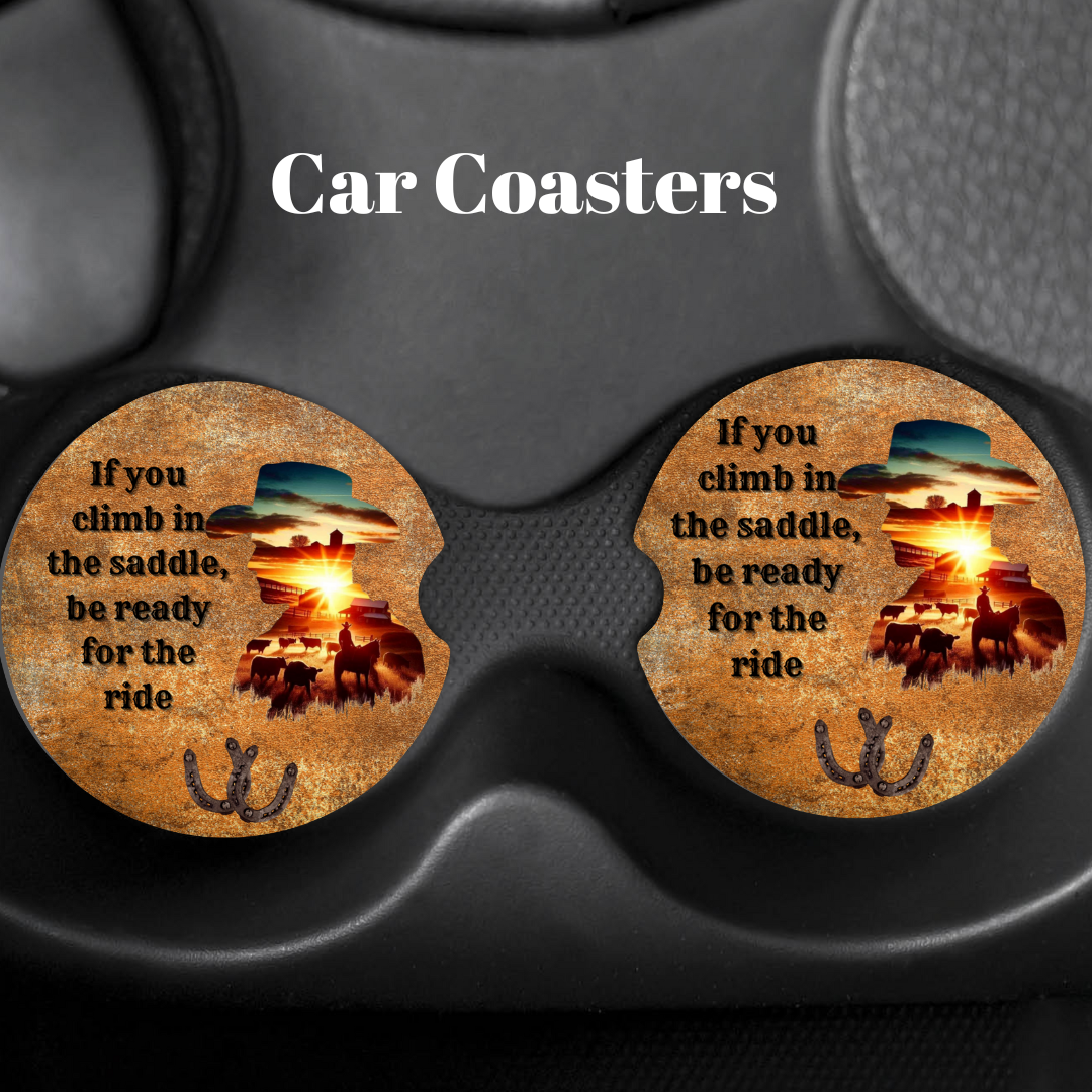 Saddle Up Sunset Car Coaster Set