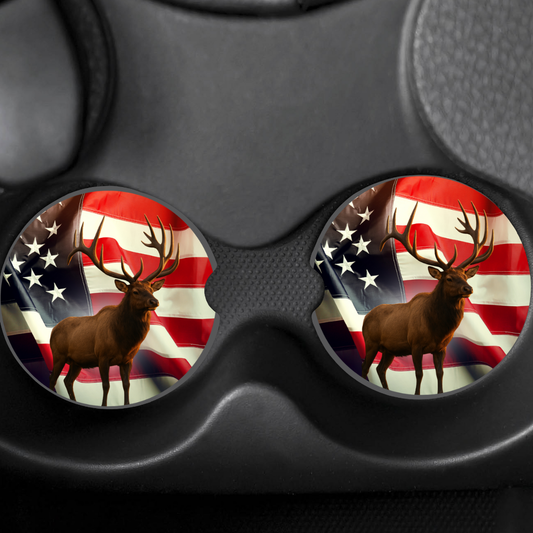 Patriotic Elk Car Coasters — Set of 2 (Cup-Holder Inserts)