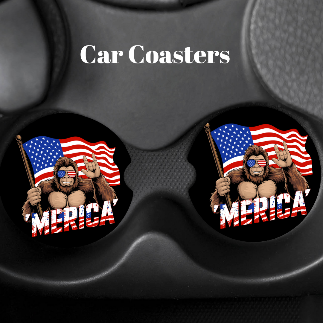 Bigfoot ‘Merica' Patriotic Car Coaster Set 🇺🇸🦍🚗