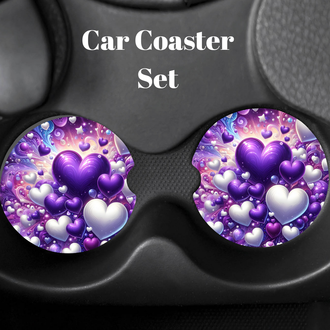Purple Hearts Car Coaster Set – Double Design Cup Holder Protectors