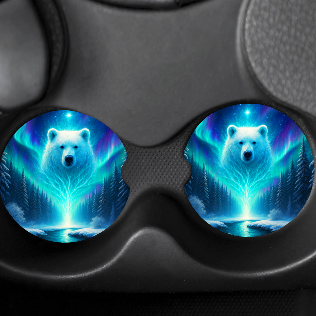 Aurora Guardian Polar Bear — Car Coasters (Set of 2)