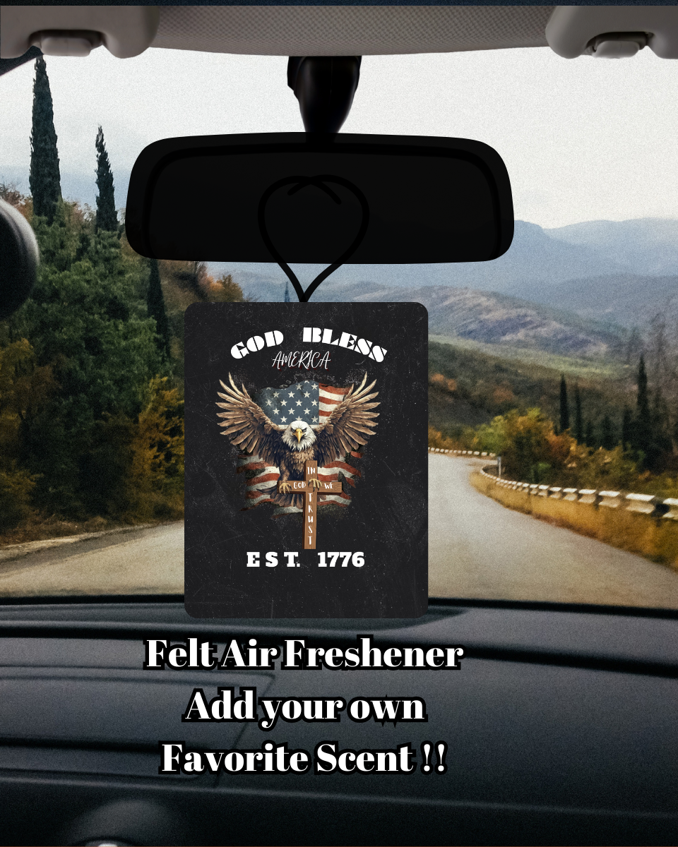 God Bless America Felt Car Air Freshener – Bald Eagle & Cross Design